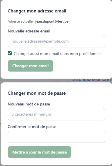 Changer mon email ou mon mot de passe