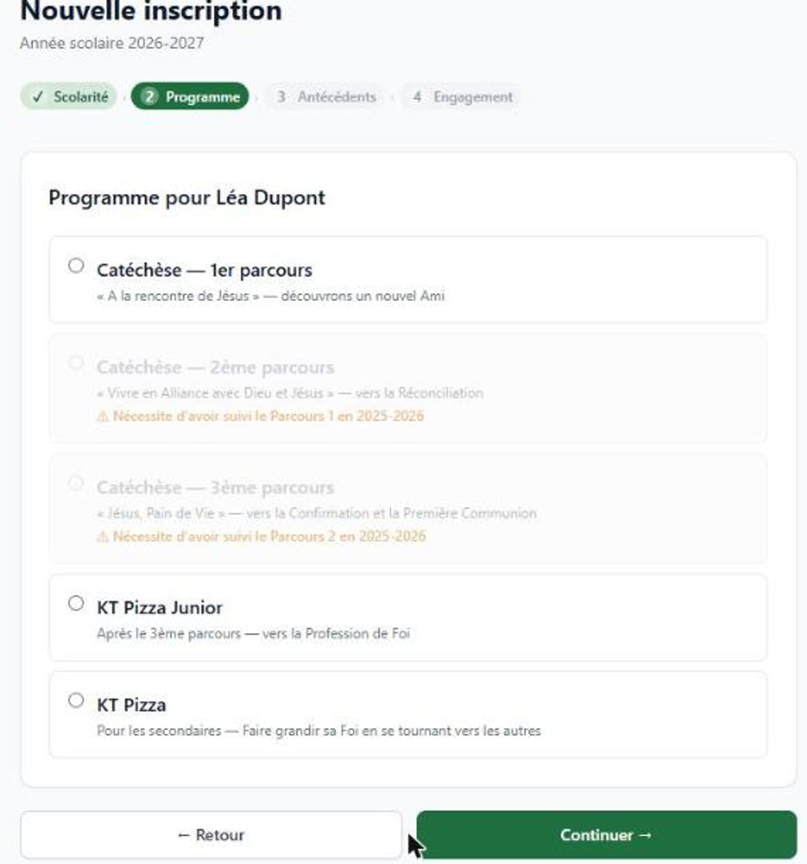 2. Programme : choix du parcours de catéchèse adapté à l'enfant