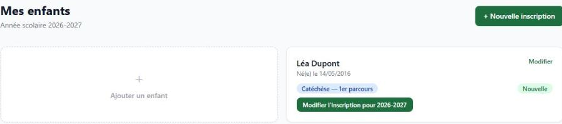 Suivre et modifier une inscription